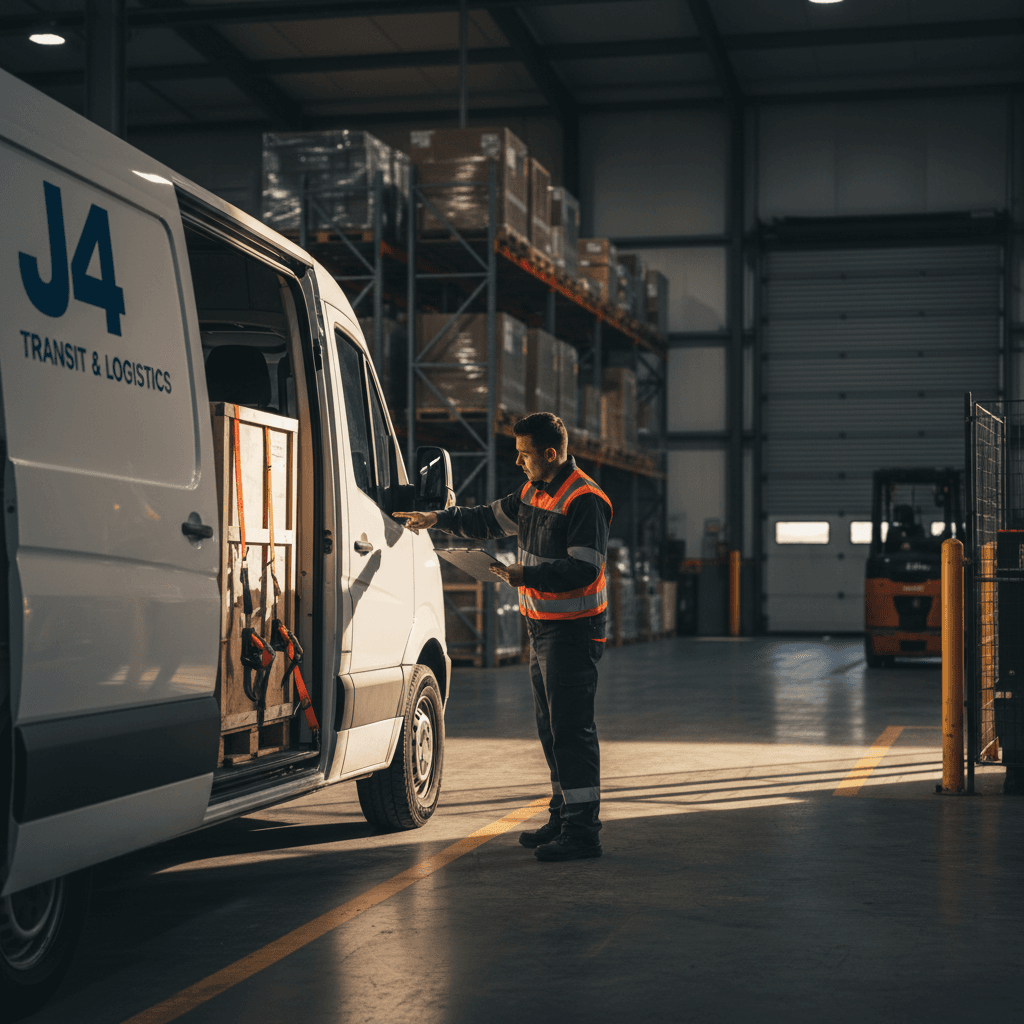 J4 Transit driver performing vehicle safety inspection