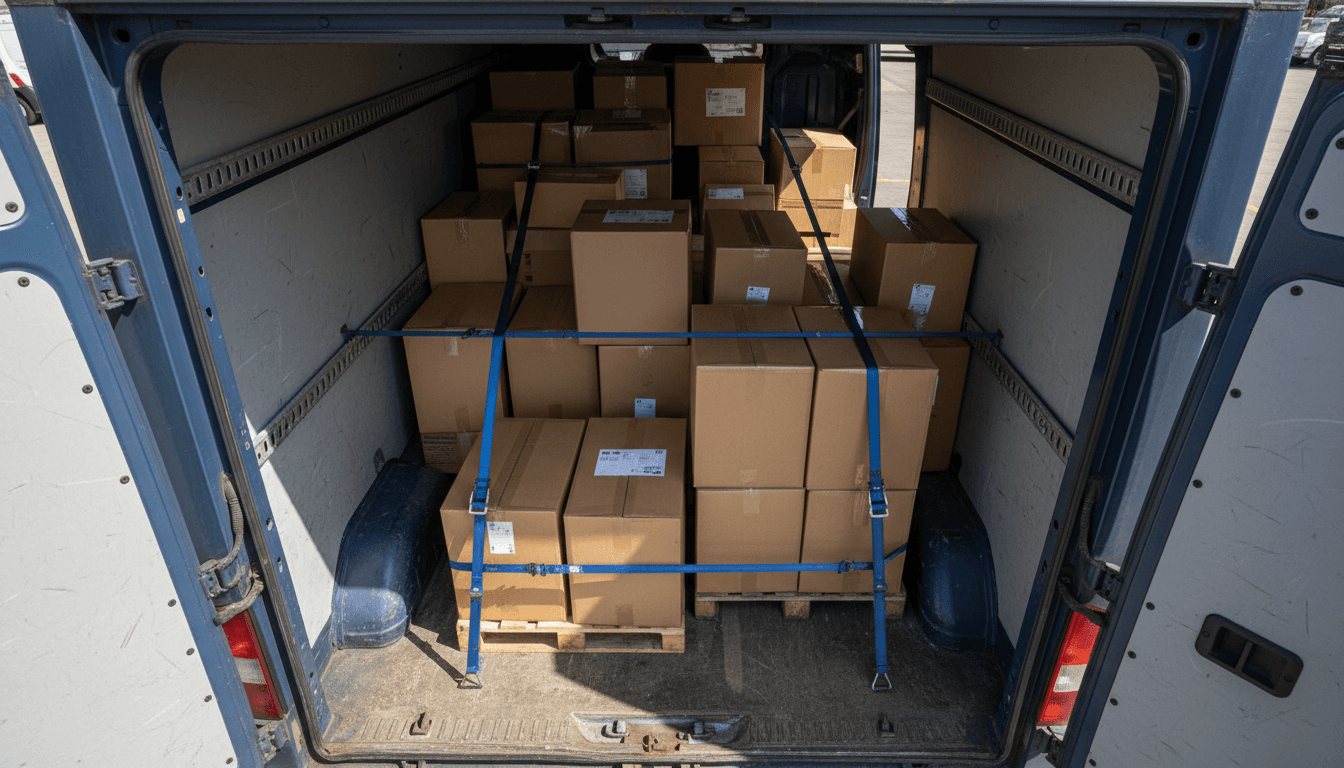 Cargo van loaded with organized freight boxes ready for Springfield delivery